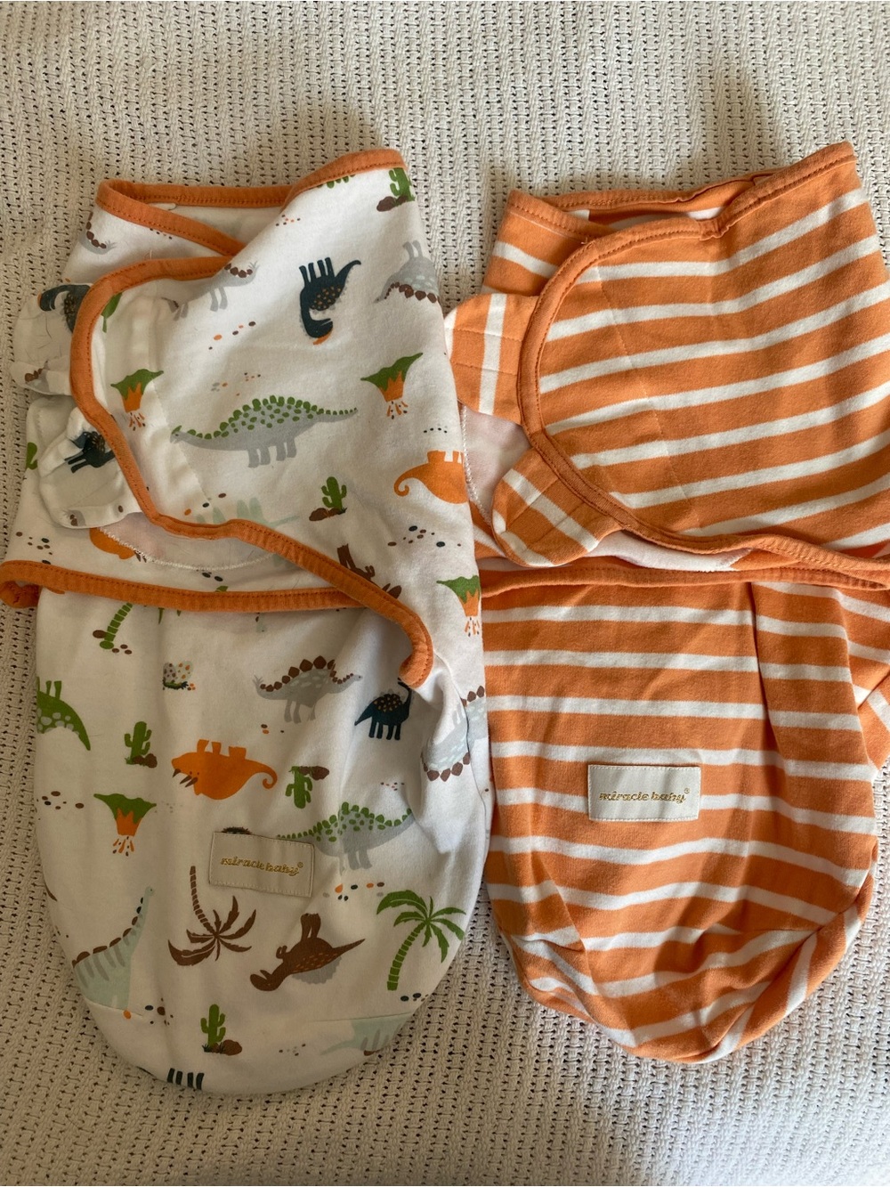Orange Striped and Dino Swaddle Set